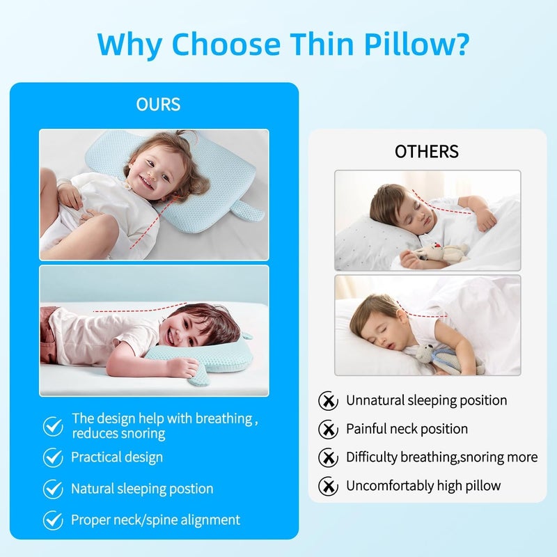 VEMBAP Toddler Pillow for Sleeping, Cool Flat Pillow, Memory Foam Toddler Pillow for Kids, Ultra Thin Design,Easy to Carry for Traveling or Camping (Age 2 to15)(Blue, 18 in x 10.5 in) - Image 4